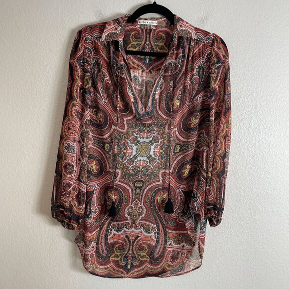 Alice + Olivia Womens XS Paisley Sterling Half Placket Tunic Top Long Sleeve - Picture 7 of 12